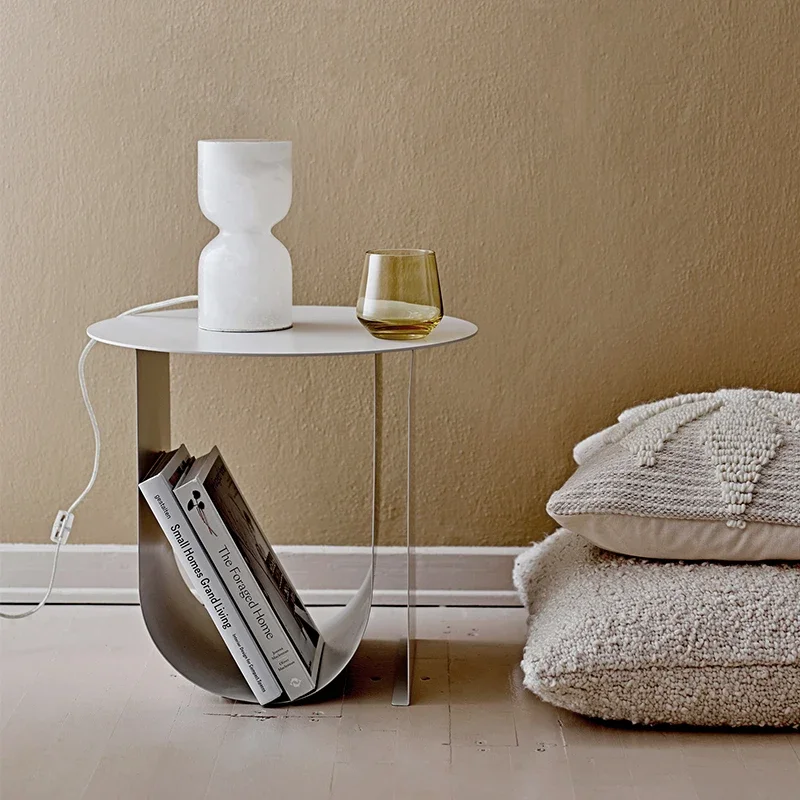 طاولات نهاية حديدية إسكندنافية طاولة شاي بجانب السرير مع رف تخزين طاولة زاوية حديثة لغرفة المعيشة موفرة للمساحة #3