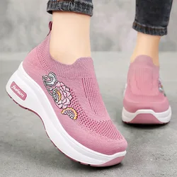 Breathable Mesh Sports Sneakers for Women Height Increasing Platform Chunky Shoes Ladies Trainer Platform Sneakers