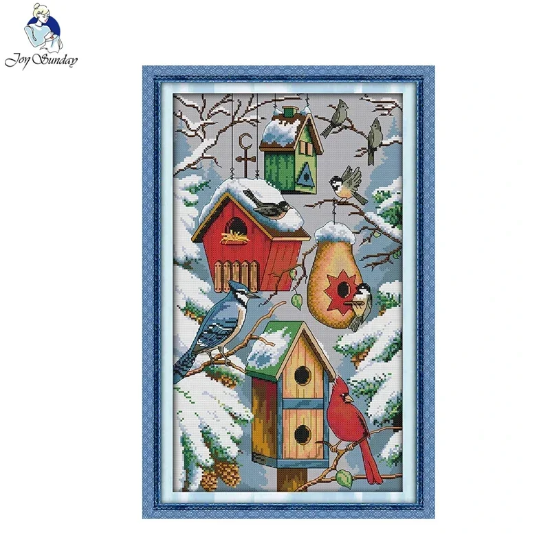 Joy Sunday Little Bird House Crafts Cross Stitch Kit HD Pattern Stamped Counted Fabric DIY Embroidery Needle Set Aida 16/14/11CT