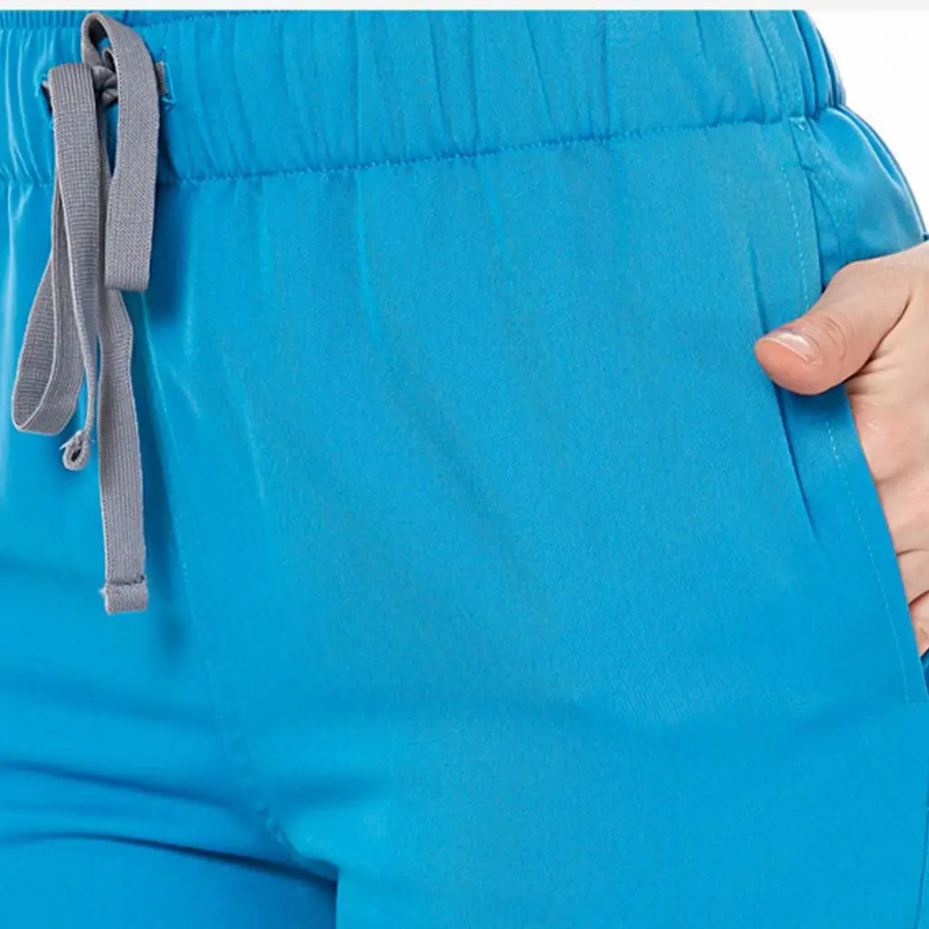 Solid Color Women Scrub Set with Multi Pocket Top and Drawstring Jogger Pants for Work