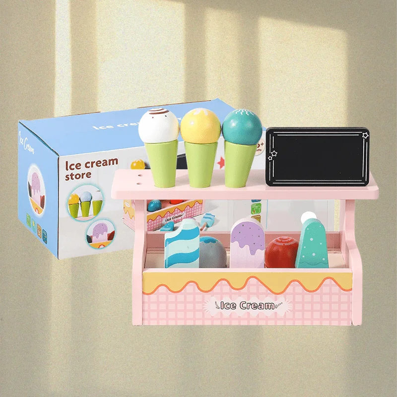 

Деревянная тележка для мороженого, игрушка для ролевых игр, имитация кондитерской, безопасное дерево, подарок на день рождения для девочек, игра в ролевые игры