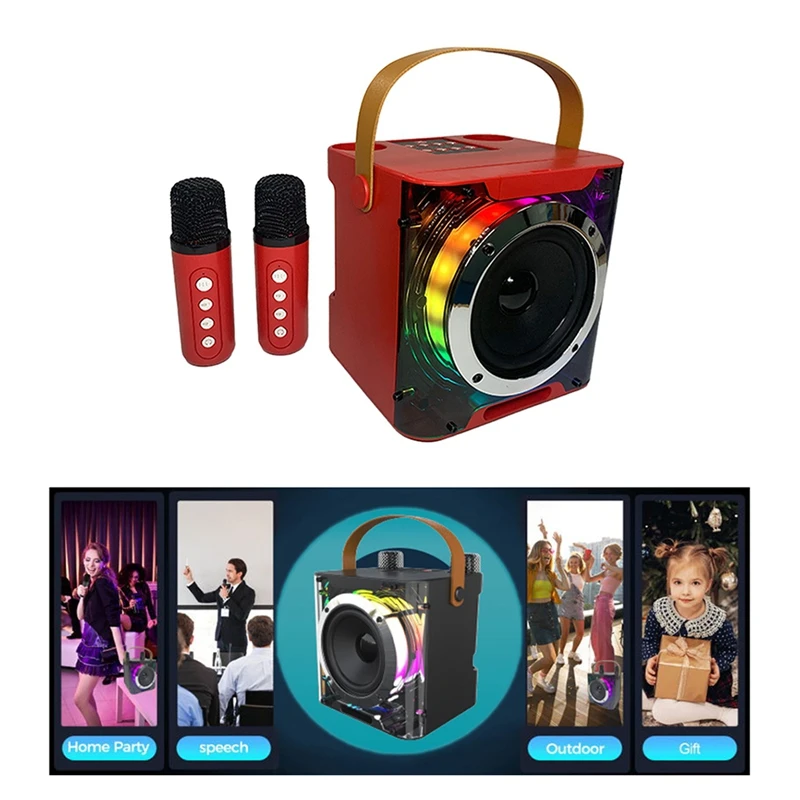 

High Power Karaoke Bluetooth Speaker Music Rhythm Light Stereo Surround Wireless Subwoofer With Dual Microphone