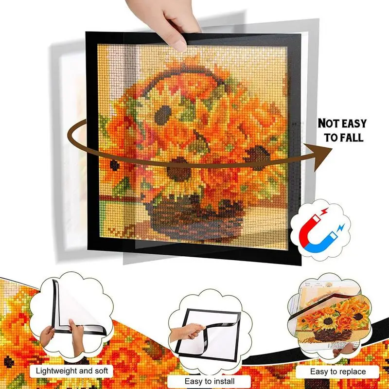 Diamond Art Painting Frames 30x30 Magnetic Art Frames Display Painting Pictures Or Photos Black Natural Solid Frame PVC Material