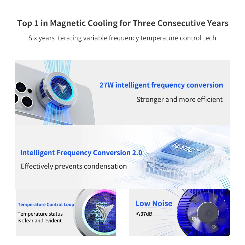 Flydigi B7X Radiator Mobile Phone Cooling Fan Overclocking Cooling (OC) Mode higher to 27W Support MagSafe for cooling