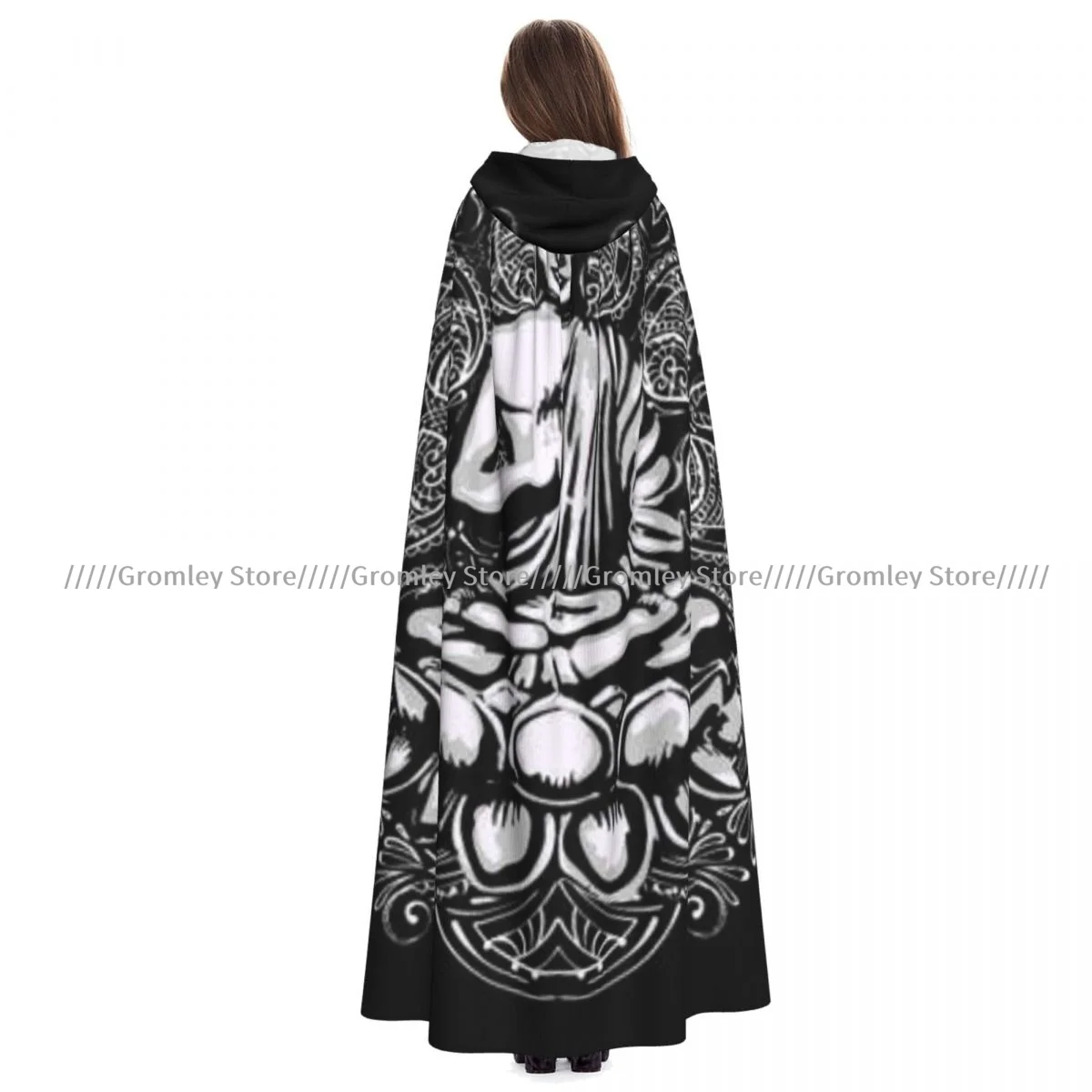 Medieval Halloween Cosplay Cloak Hooded Coat Buddha And Mandala Cape Coat Long Trench Costume Wizard Cloak