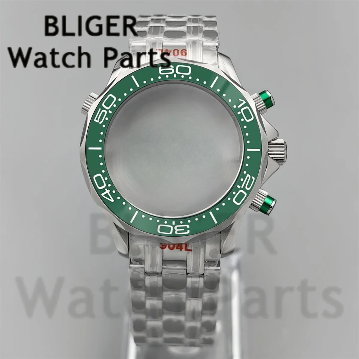 41mm VK63 Multy-functional Chronograph Watch Case Sapphire Glass Green Rubber Bracelet For VK63 VK64 Movement Sea300 Watch Case