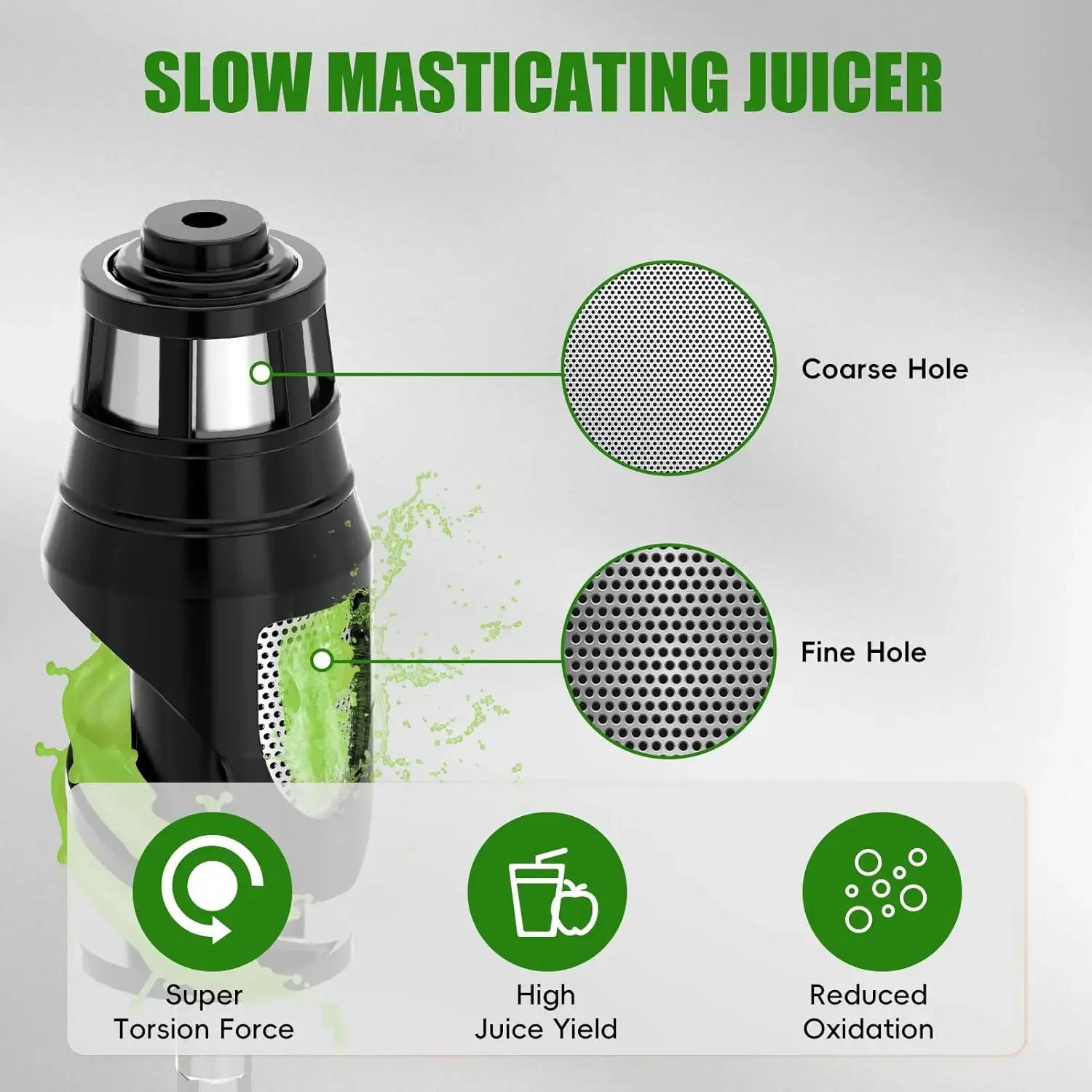High Juice Yield Cold Press Juicer Machines, Electric Juicer Maker For Vegetable & Fruit, Reverse Function & Quiet Motor, Easy C