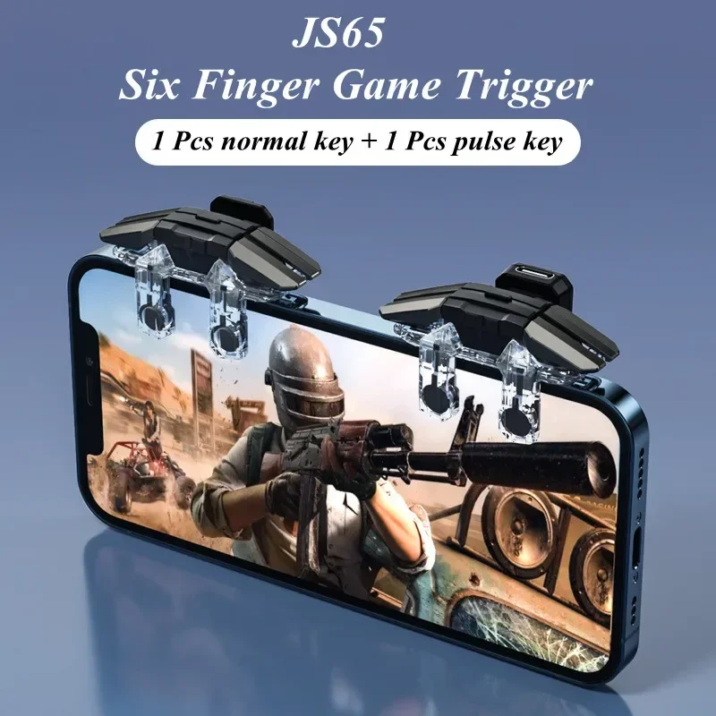 

JS65 Six Fingers PUBG Mobile Game Controller Gamepad Trigger Aim Shooting Joystick Grip for IPhone Xiaomi Samsung Huawei Android