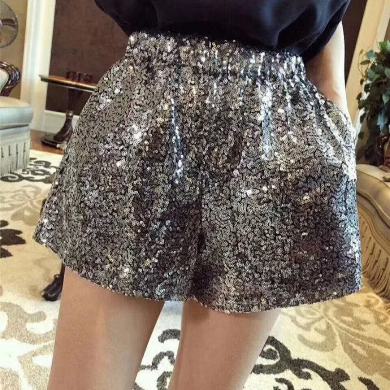 와이드 여성 반바지 스팽글 높은 허리 라인 석 우아한 젊은 저렴한 의상 착용 도매 여성 짧은 바지
