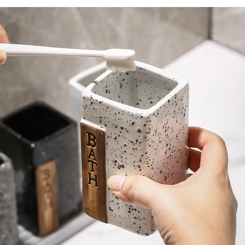 Bathroom Storage,Toothbrush Cup,Vintage Ink Dots, Ceramics, Soap Dispensers, Toothbrush Holders, Boxes,Bathing Supplies