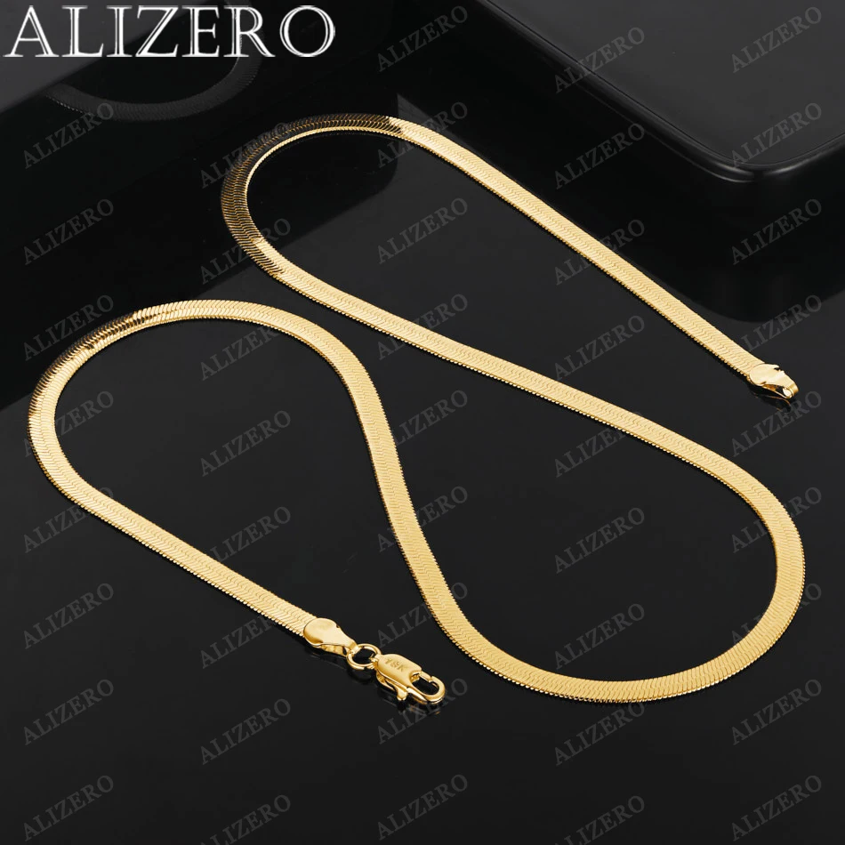 

ALIZERO 18K Gold 4mm Flat Chain Necklaces 18/20/22/24 Inches Women Men Fashion Hip Hop Blade Chain Fine Jewelry Wholesale