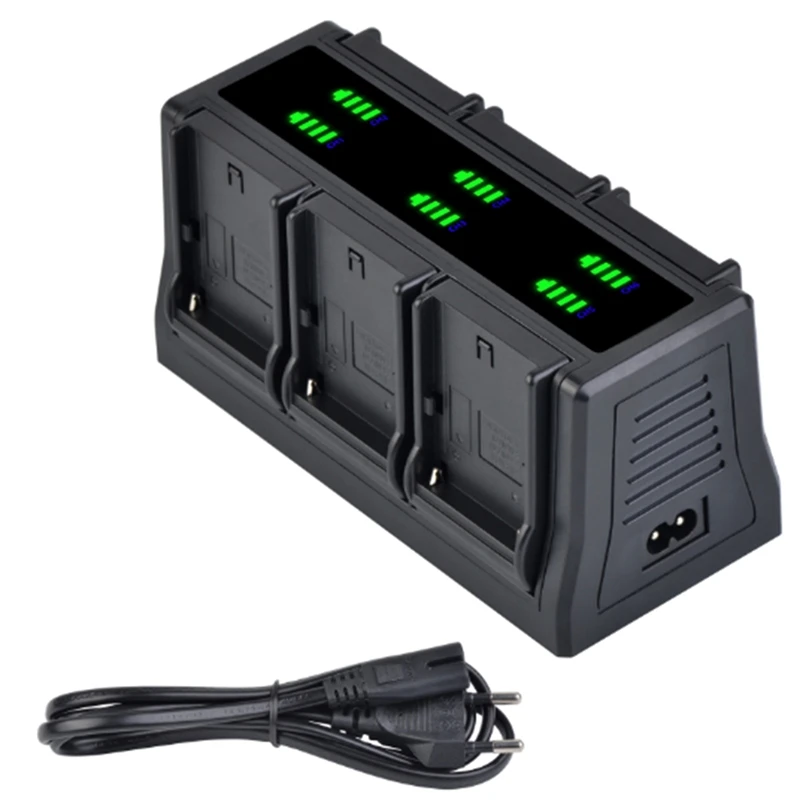 Fast Charger For NP-F970,NP-F960,NP-F750,NP-F550,NP-FZ100,LP-E6,EN-EL15,6-Channel Charger With Changeable Plate EU PLUG