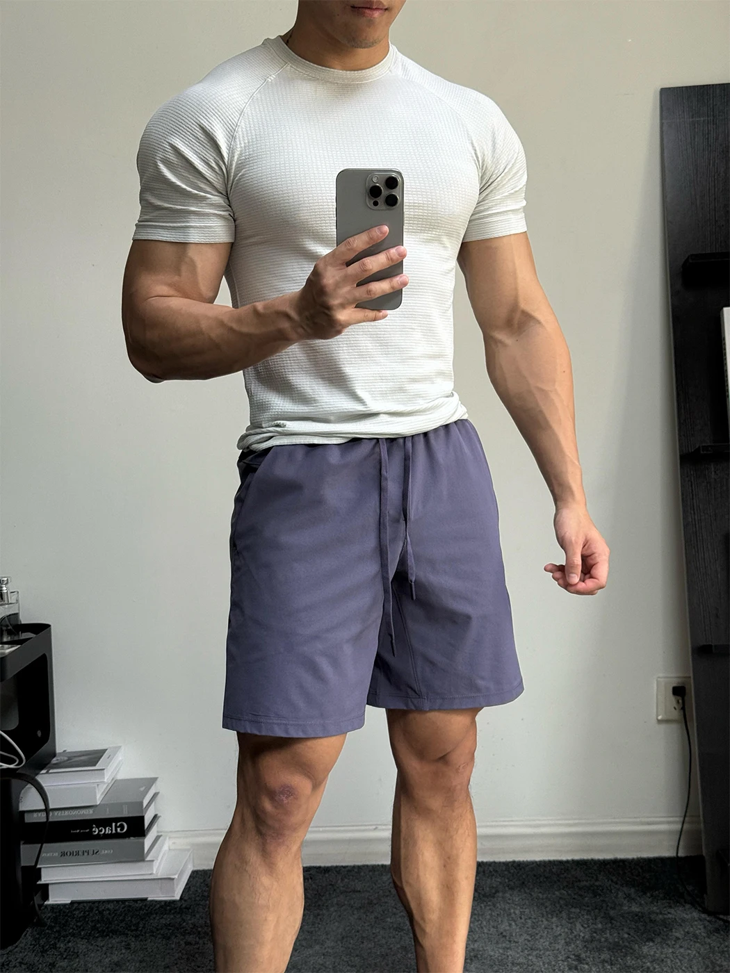 

k Purple American Sle Fitn orts Men's Summer Thin Elastic Sports Five-Quarter Pants Breathable Zipper Qui-Dry Pants