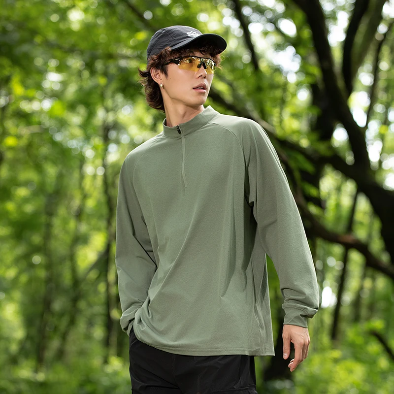 Outdoor Hiking Men's Quick Drying T-shirt Spring Autumn Casual Sports Moisture Wicking Antibacterial Loose Long Sleeved T-shirt