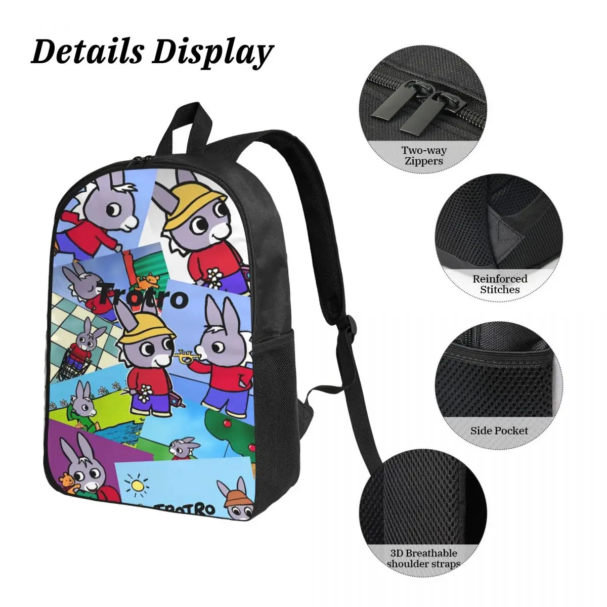3Pcs Trotro Cartoon merch Backpack Set for Girls Boys Pencil Boxes Bookbag Sets with Lunch Box For School Students Knapsack