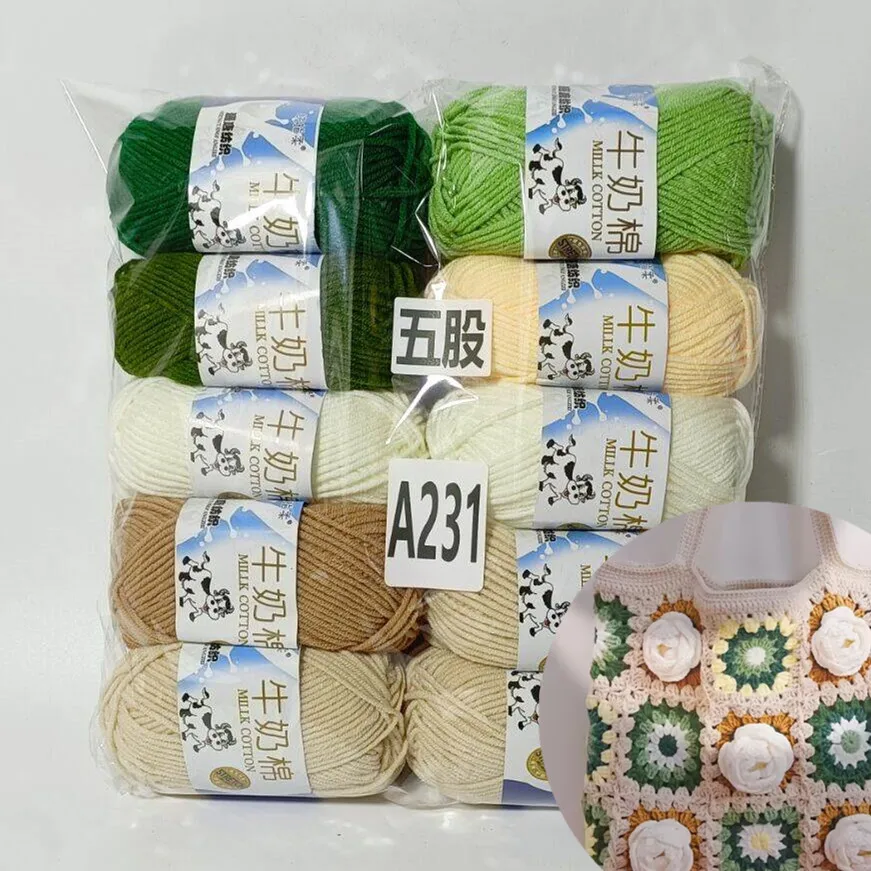 10-teiliges Baumwollgarn-Set in verschiedenen Farben, 5-fädig, Worsted Baby Häkelgarn, handgestrickte Blumen, Taschen, Bastelarbeiten, Häkel- und Strickgarn