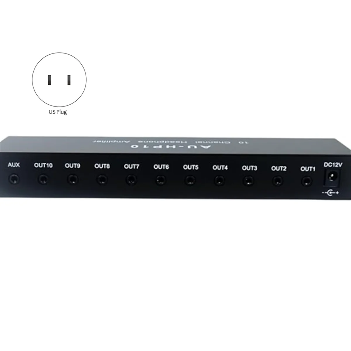 Amplificador de auscultadores, divisor de áudio, AU-HP10, 10 canais, DC 12-24V, 20Hz, 20KHz, 12DB, 16-600ohm, 3.5mm Jack, Plug EUA