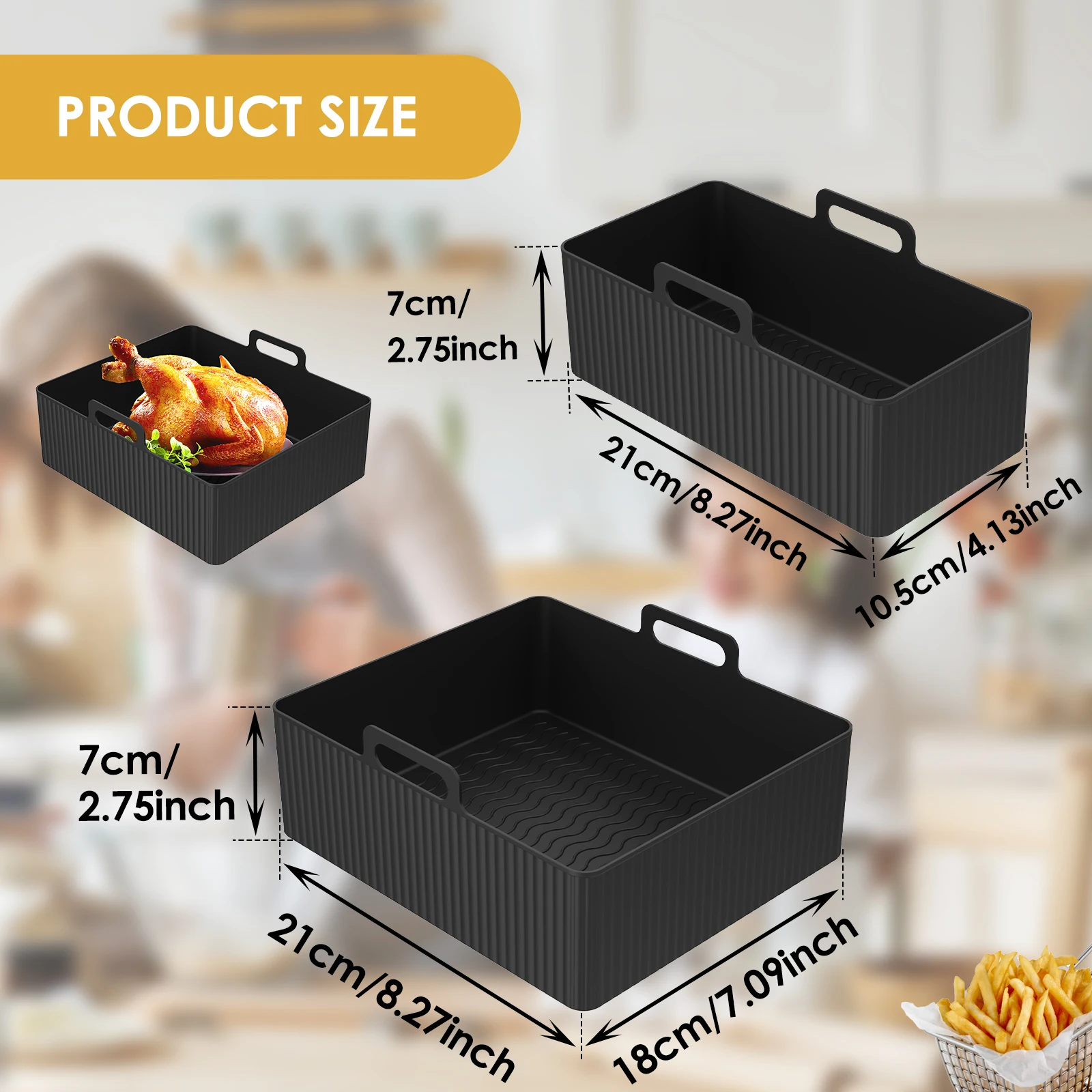 2Pcs Air Fryer Silicone Liner Food Grade Air Fryer Baking Tray Reusable Non-stick Silicone Mold Airfryer Pan Liner Accessories