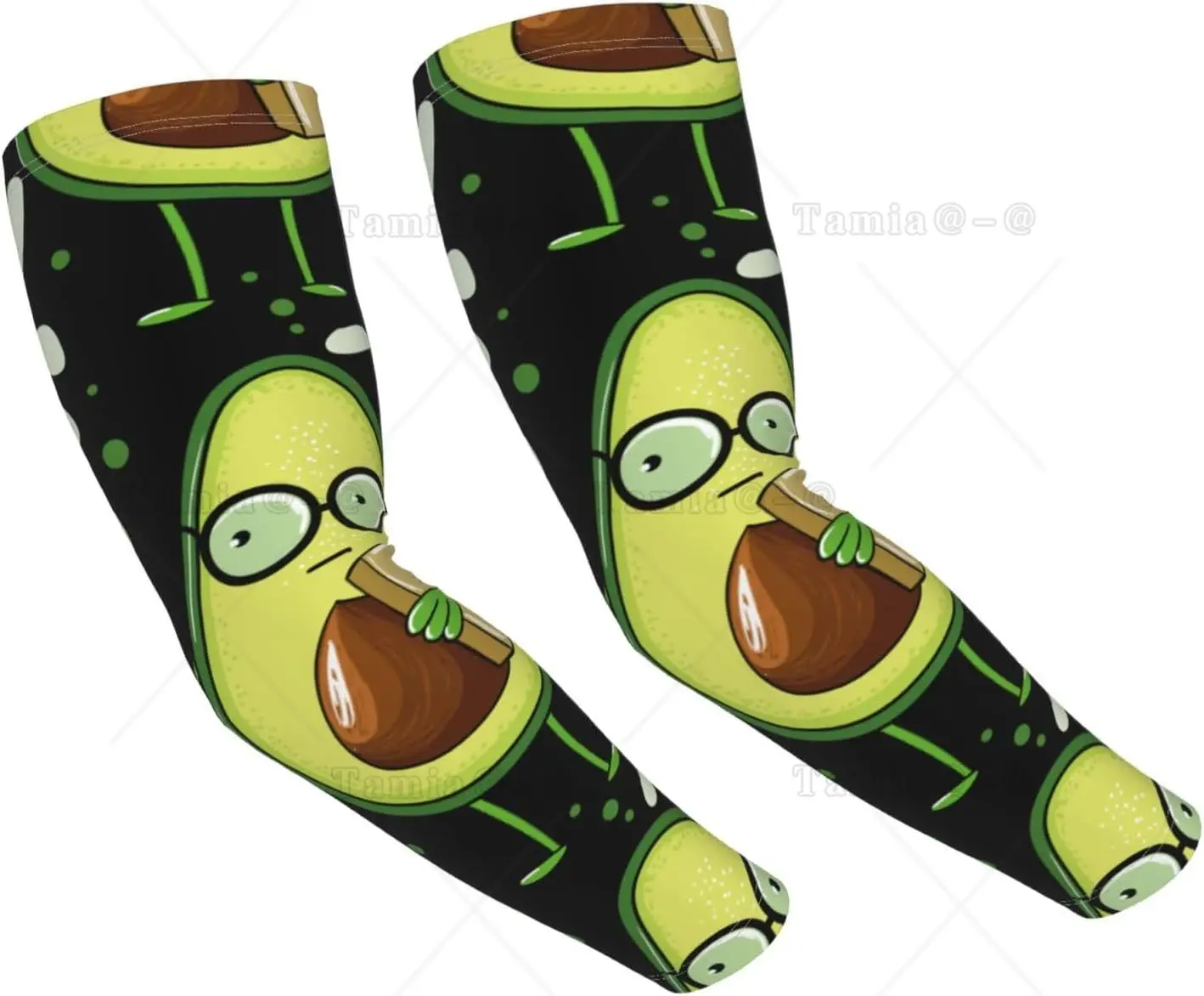 Avocado with Glasses Arm Sleeves Cooling UV Sun Protection Sports Compression Sleeve for Men Women Basketball Golf Arm Sleeves