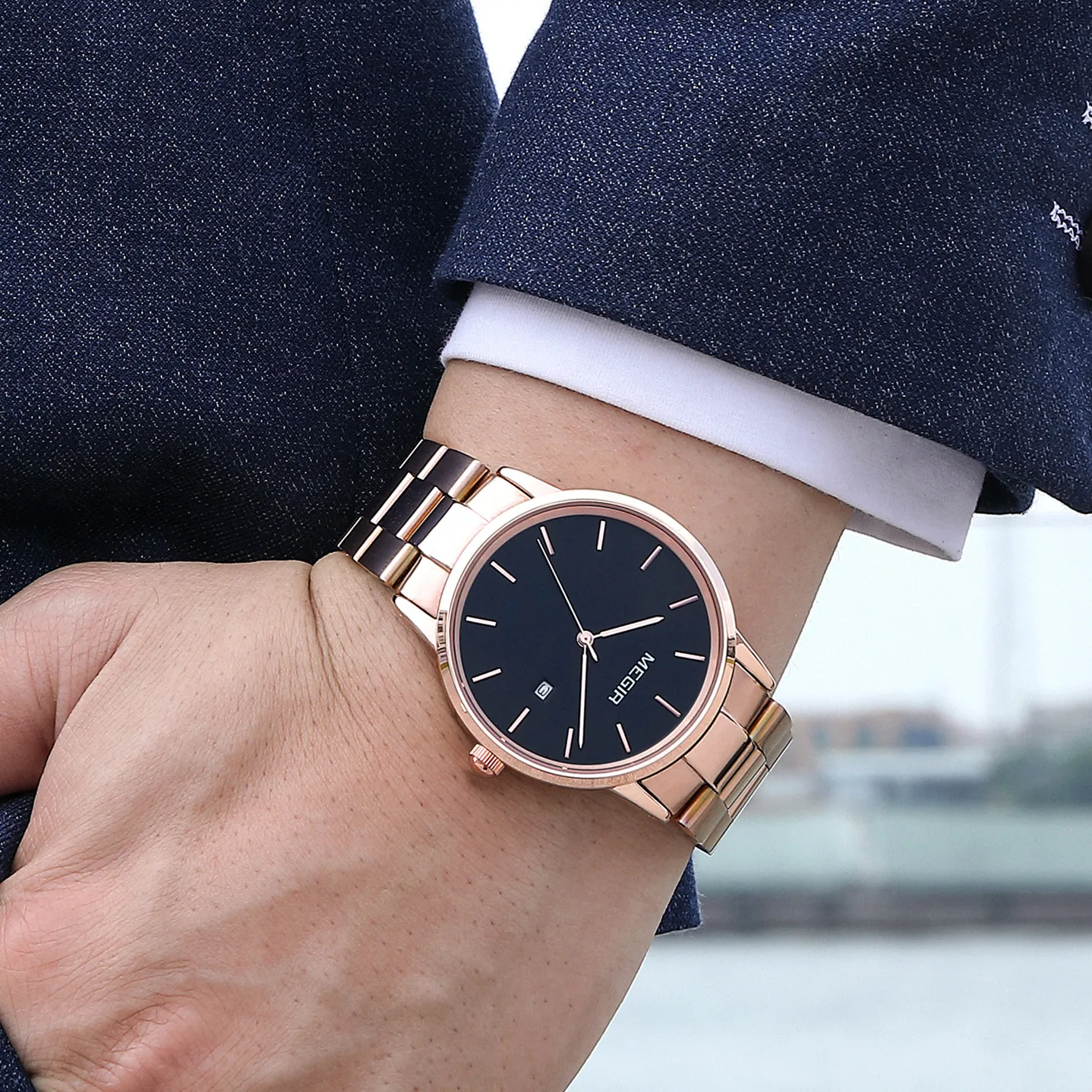 MEGIR кварцевые часы для мужчин, роскошные наручные часы со стальным ремешком, деловые повседневные часы, водонепроницаемые часы с датой, Relogio Masculino 2164