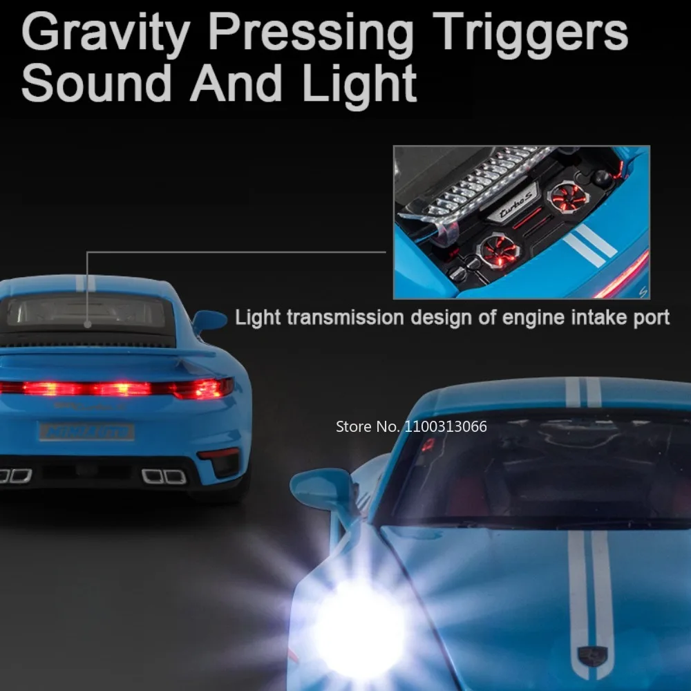 1:32 911 Turbo S modello di auto giocattolo in lega pressofusi con corpo in metallo Super Sport Car con funzione di trazione posteriore giocattoli per veicoli per regali per bambini