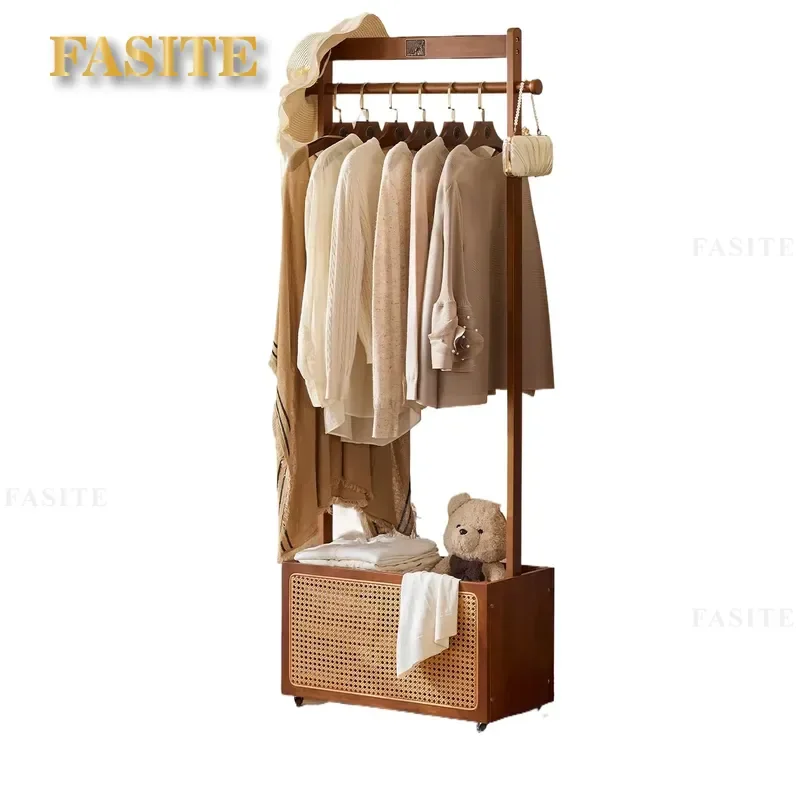 For Bedroom Solid Wood Coat Rack Mobile Floor Standing Clothes Hanger Bag Cloakroom Corner Storage Rack Sturdy Space Saving