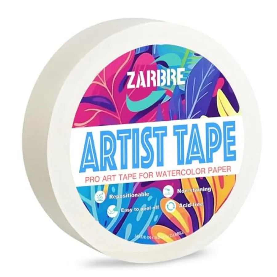 

Artist Tape, White Art Tape for Watercolor Paper, Medium Tack Masking Drafting Tape for Painting Canvas Framing, Acid-Free, 1in
