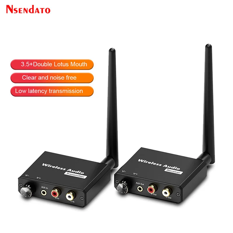 50M Wireless Audio Transmitter Receiver Adapter 2.4G Digital Wireless Adapter with 3.5mm R/L AUX for TV Box DVD Laptop Speaker