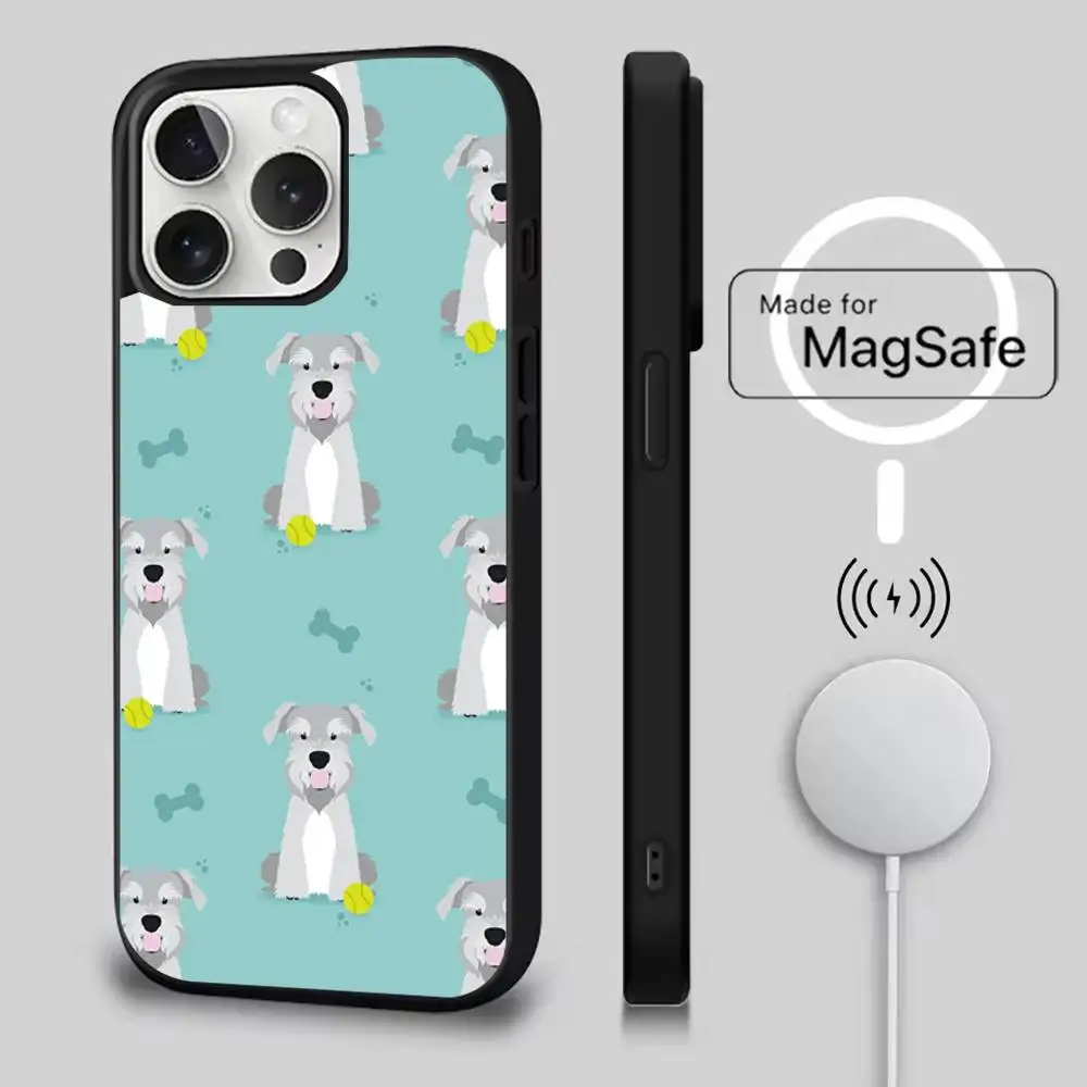 Cartoon Schnauzer Hond Telefoonhoesje voor iPhone 17,16,15,14,13,12,11,Pro,Max,Plus,Mini,SE4,E Magnetisch Magsafe Draadloos opladen