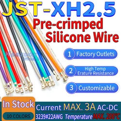 JST XH2.5mm Pre-Crimped Silicone Cable Wire 22AWG Copper Wire High TempErature Resistance Cable Crimp Terminal XHR2.54 Connector