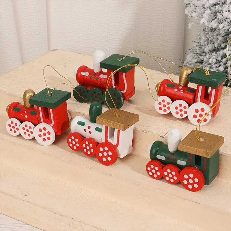 Christmas Wooden Train Head Set Christmas Tree Hanging Ornament New Year Children Gifts Toys Merry Christmas Party Decorations