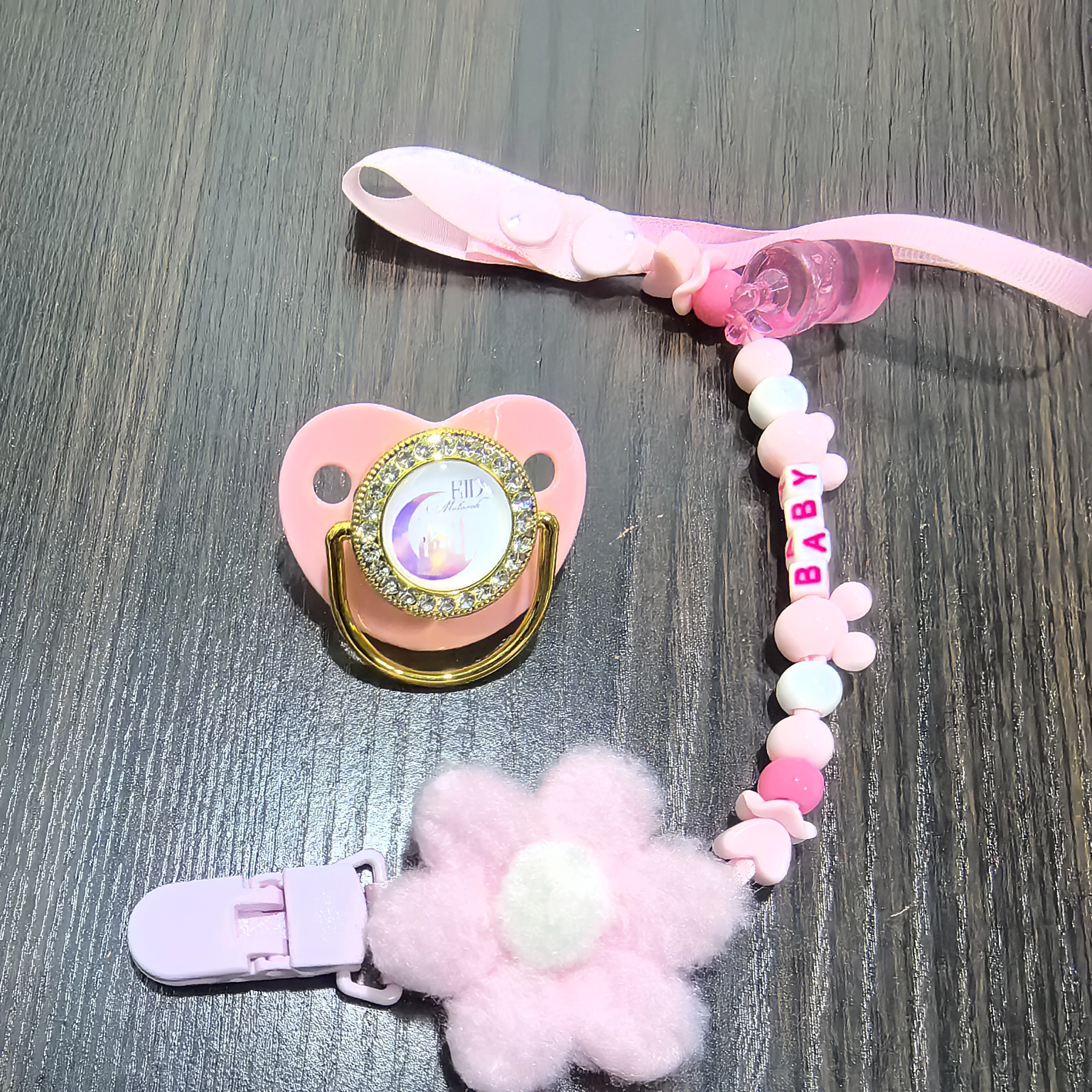 

Цепочка-держатель для пустышки с фетровым декором в виде звезды, силиконовые бусины без БФА, клипса-держатель для соски для девочек, сувениры для мусульманских праздников