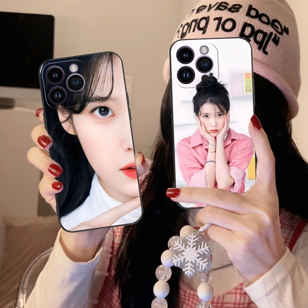 KPOP IU Lee JiEun Mobile Cell Phone Case for iPhone 15 14 13 12 11 X XR XS 8 7 Pro Max Plus Mini Black Soft Phone Cover Shell