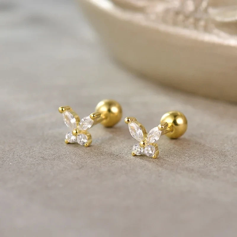 Korean Fashion Pink Zirconic Bear Screw Earrings For Women Girls Cute Animal Cartilage Helix Tragus Ear Piercing Jewelry Gift