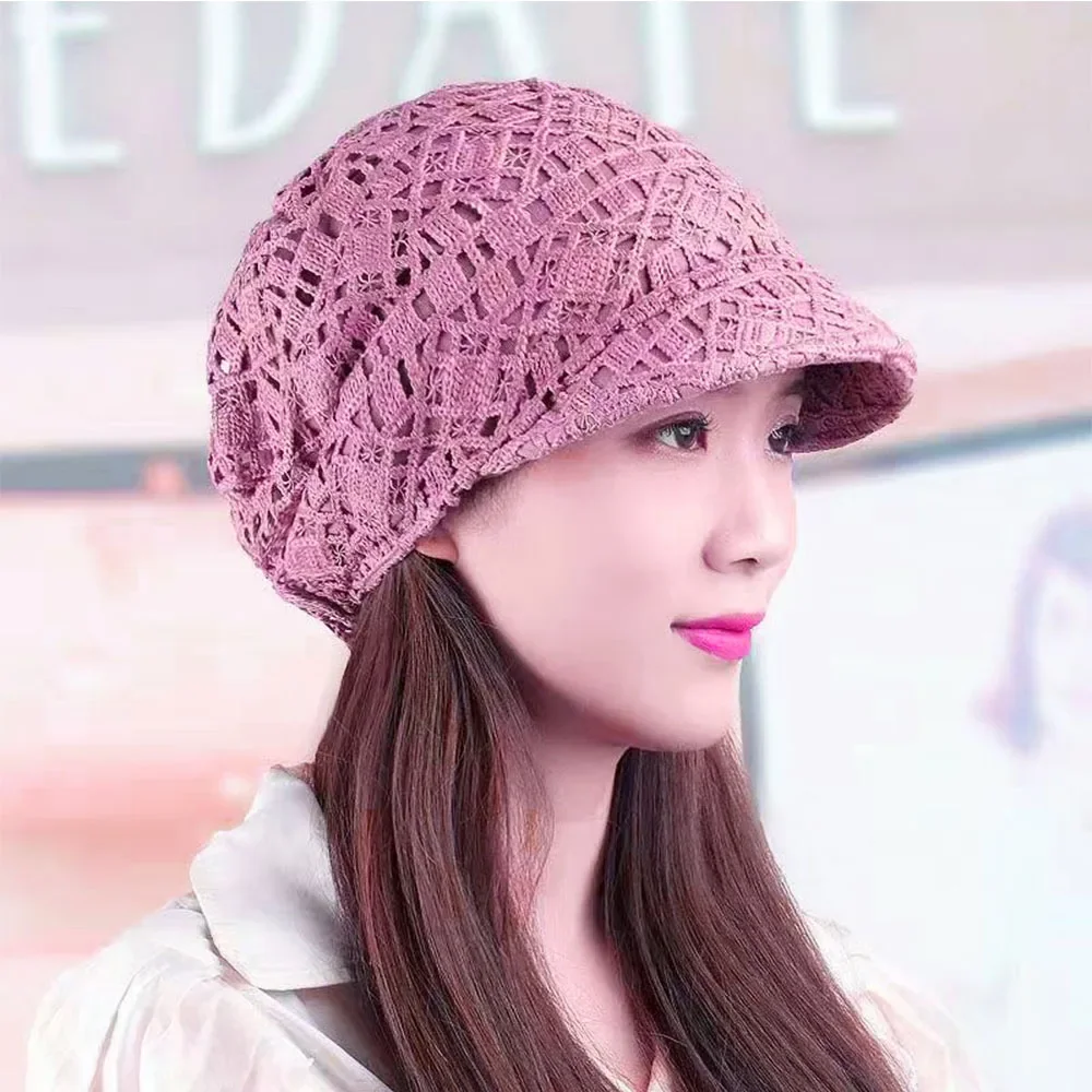 

Casual Soft Beanies Cap Short Brim Bonnets for Women Loose Crochet Women Baseball Cap Autumn Winter Foldable Earflap Hats Hollow