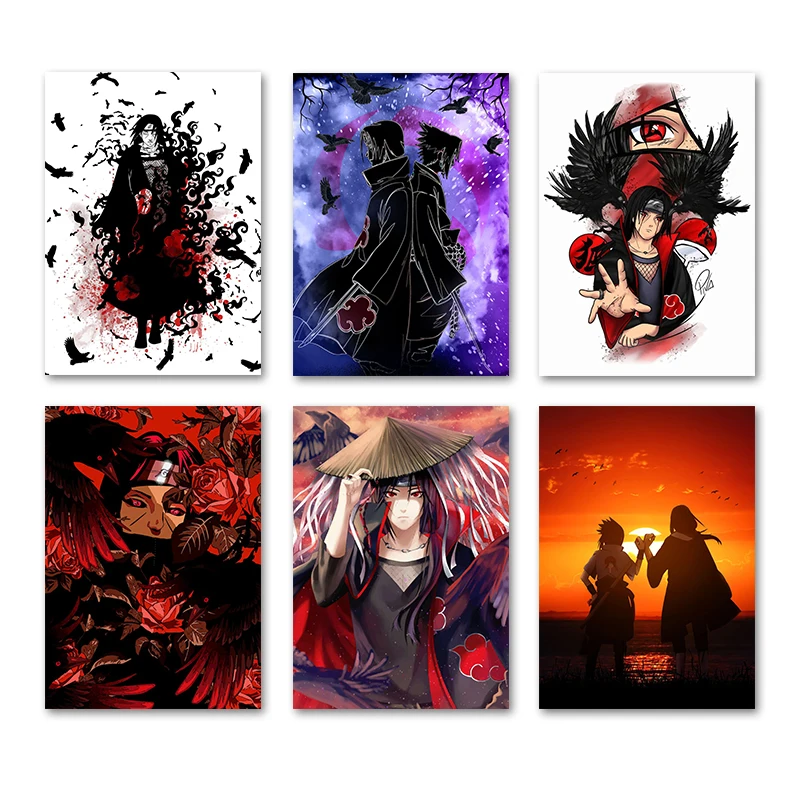 Póster de Anime clásico japonés Naruto Uchiha Itachi, pintura en lienzo de Sasuke, decoración de pared para el hogar, decoración para habitación de niños, regalo para niños