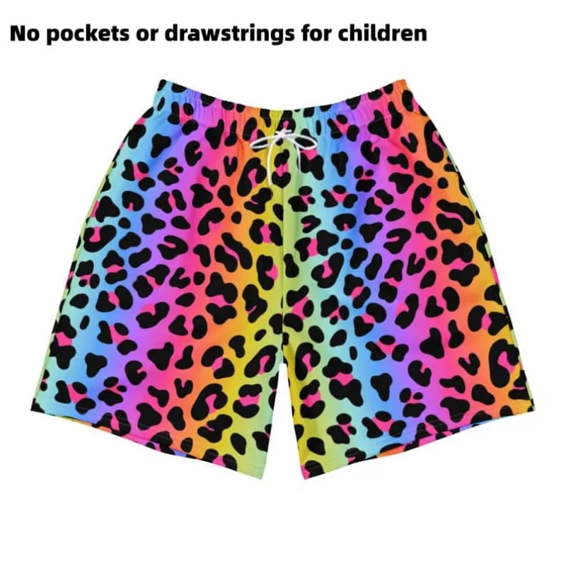 Boy's street hip-hop shorts,3Dprinted with a unique leopard print design,original style summer beach swimming pants for children