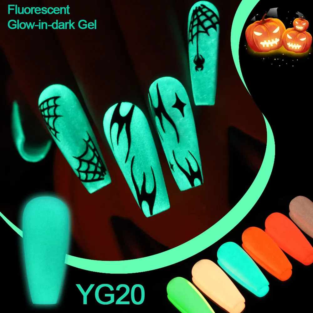 YOKEFELLOW 10ML Halloween Gel Nail Polish Luminous Glow in Dark Gel Polish Blue Neon Gel Nail Polish Fluorescent Gel Varnish