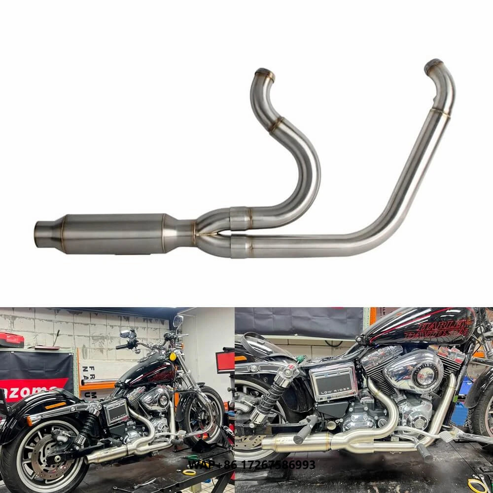 

Motorcycle 2-Into-1 Full Exhaust System Kit for 2006-2017 Street Bob FXDB Low Rider Fat Bob FXDF Wide Super Glide
