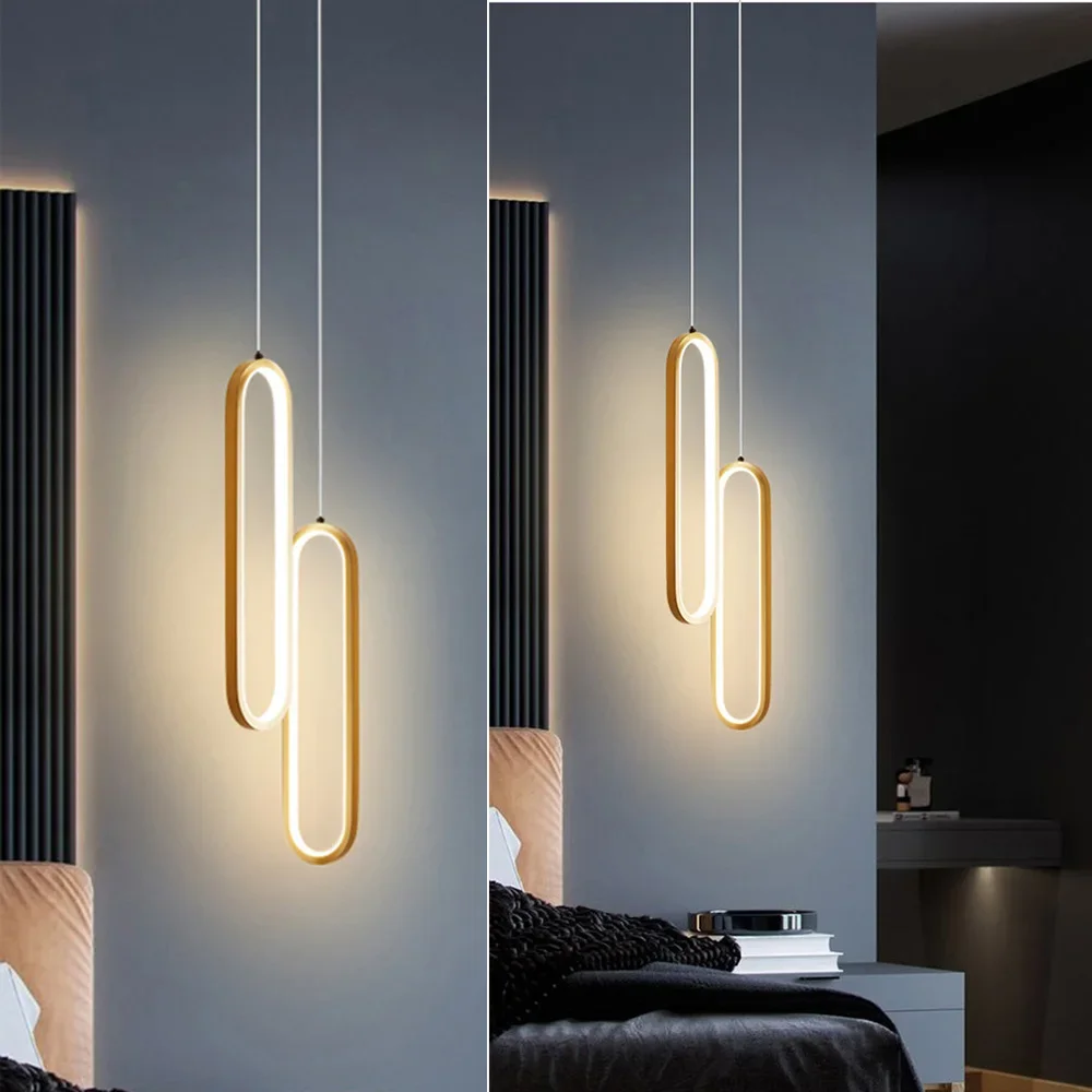 Good Packing  Two Rings Black or Gold Led Pendant Light for Indoor Place Hanging Lamp Emitting Warm White or White