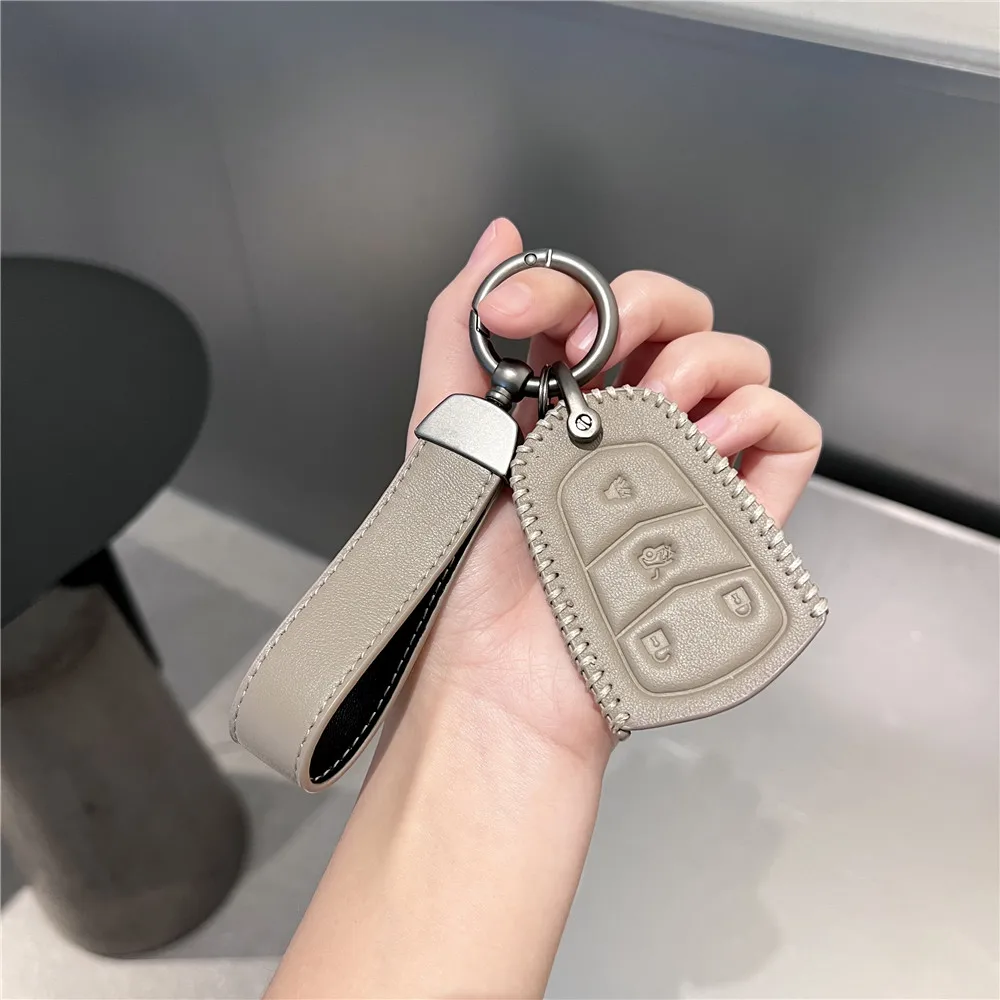 

For Cadillac ATS CT6 CTS DTS XT5 Escalade ESV SRX STS XTS ELR 2014 - 2018 Leather Car Smart Key Cover Case Key Fob Bag Keychain