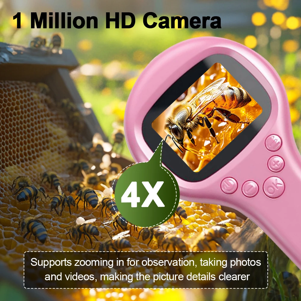 Microscópio infantil portátil portátil, 2 espaços, ampliação, microscópio digital, educação infantil, brinquedo científico, presente