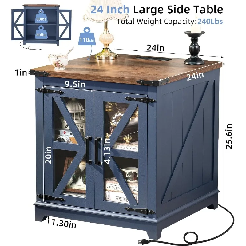 Farmhouse End Table with Charging Station, 24