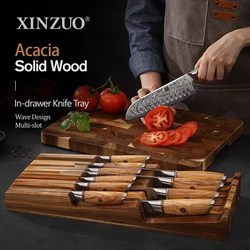 XINZUO Acacia Wood 11 Slots In-drawer Knife Tray Universal Knife Block Shelf Storage Tool Cutlery Organizer Knife Holder