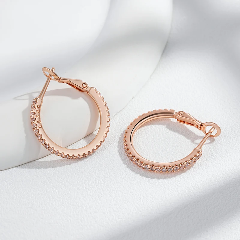 Kinel Trendy 585 Rose Gold Color Big Hoop Earrings For Women Luxury Natural Zircon Accessories Bride Wedding Vintage Jewelry