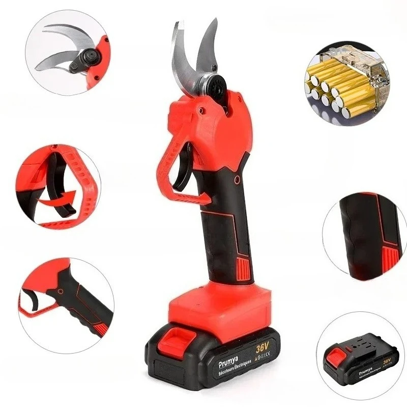 #ll # 40mm Electric Pruning Shear Cordless Rechargeable Fruit Tree Bonsai Pruning For Lithium-ion 36V Battery With Two 2000mAh B