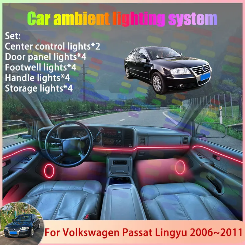 

Для Volkswagen Passat Lingyu 2006-2011 (2007, 2008) — Комплект атмосферной RGB-подсветки салона 2/24 в 1, набор ламп-стримеров для создания атмосферы