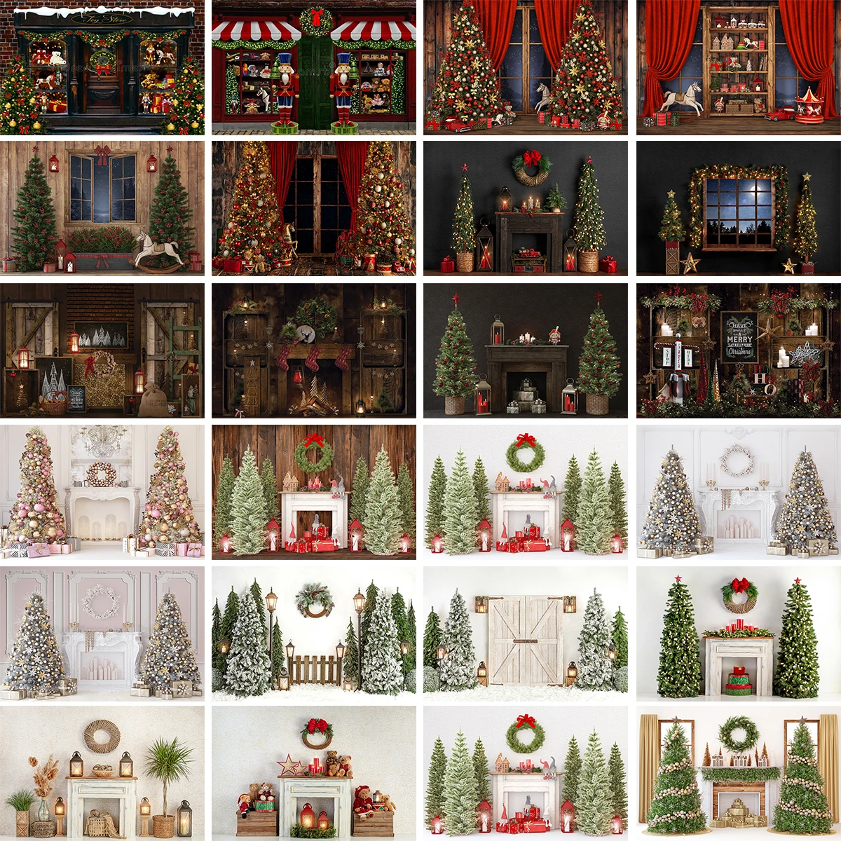 

Christmas Room Backdrop Photography Fireplace Windows Toys Wreath Winter Family Party Kids Birthday Background Photo Studio