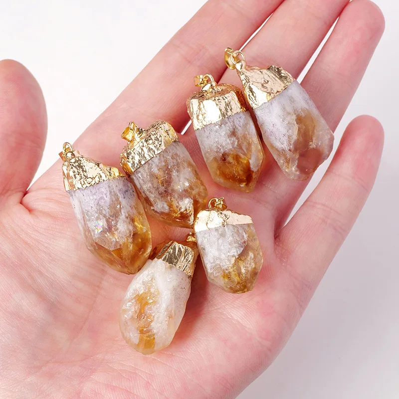 Natural Irregular Rough Citrine Pendant Necklace 2026 Gold Plated Edge Sweater Chain Jewelry For Women Party Gift Diy Accessorie