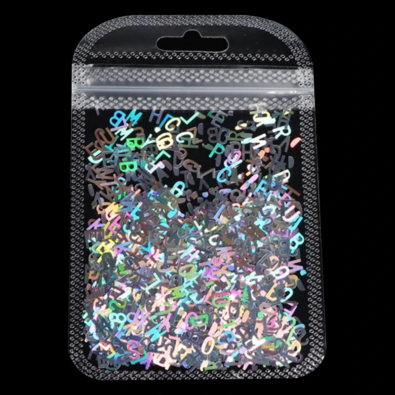 حزمة من 5 قطع من الترتر الأبجدي لتزيين الأظافر ورقائق فنية للأظافر مزيج متألق لسكرابوكينغ والزينة